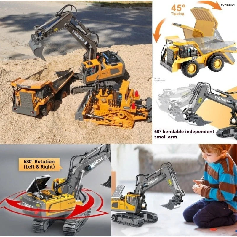 4WD Remote Control Excavator Toy 2.4GHz RC Construction Vehicle Dump Truck Bulldozer Crawler Engineering Car Best for Kids Gifts