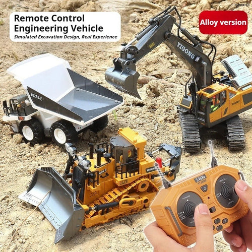 4WD Remote Control Excavator Toy 2.4GHz RC Construction Vehicle Dump Truck Bulldozer Crawler Engineering Car Best for Kids Gifts
